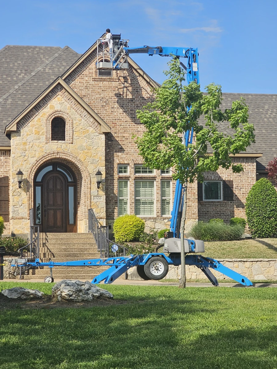 Roof replacement with crane equipment in Johnson County, TX by My Roofing